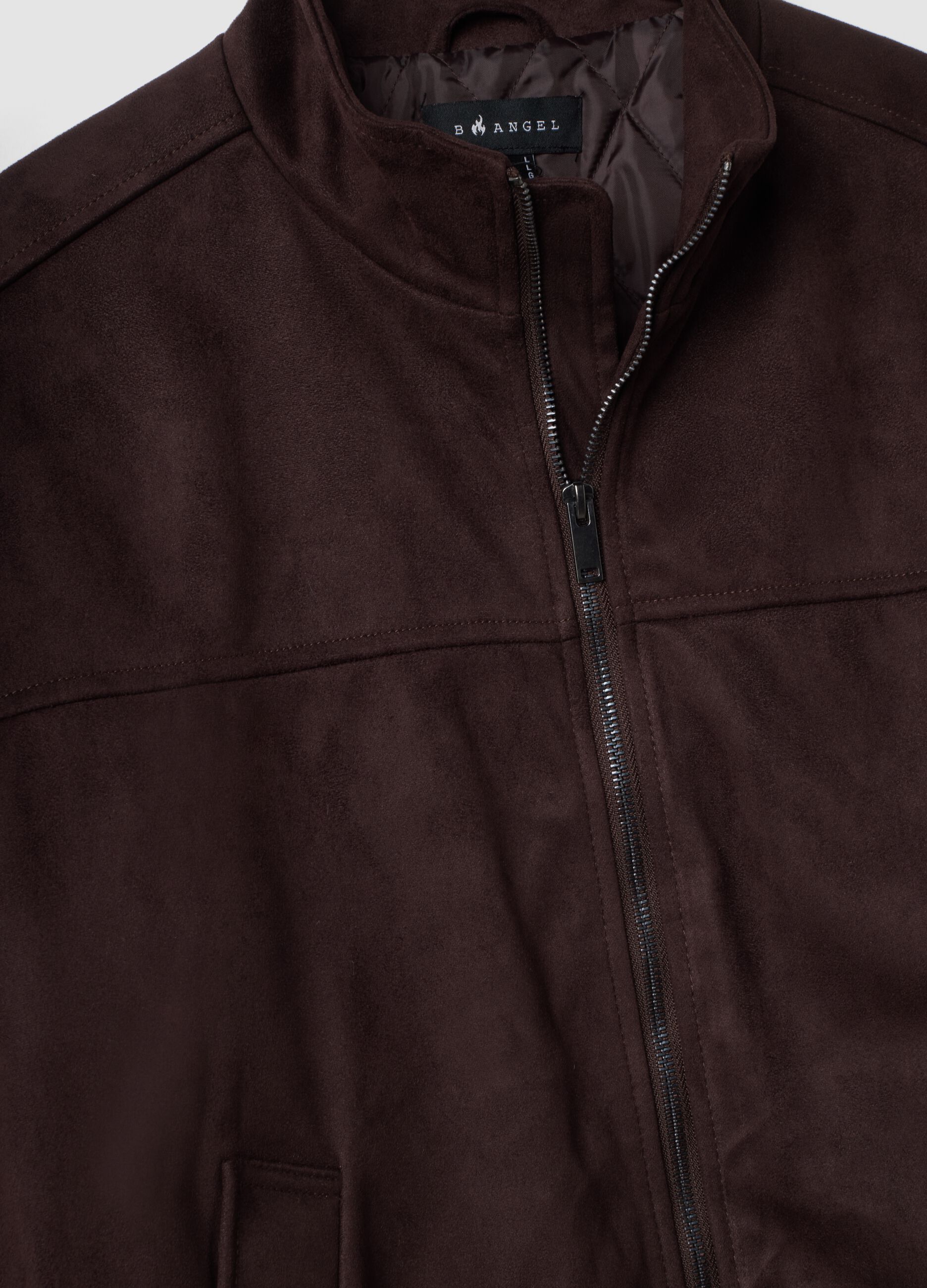 Brown padded cropped jacket with zip, oversized fit