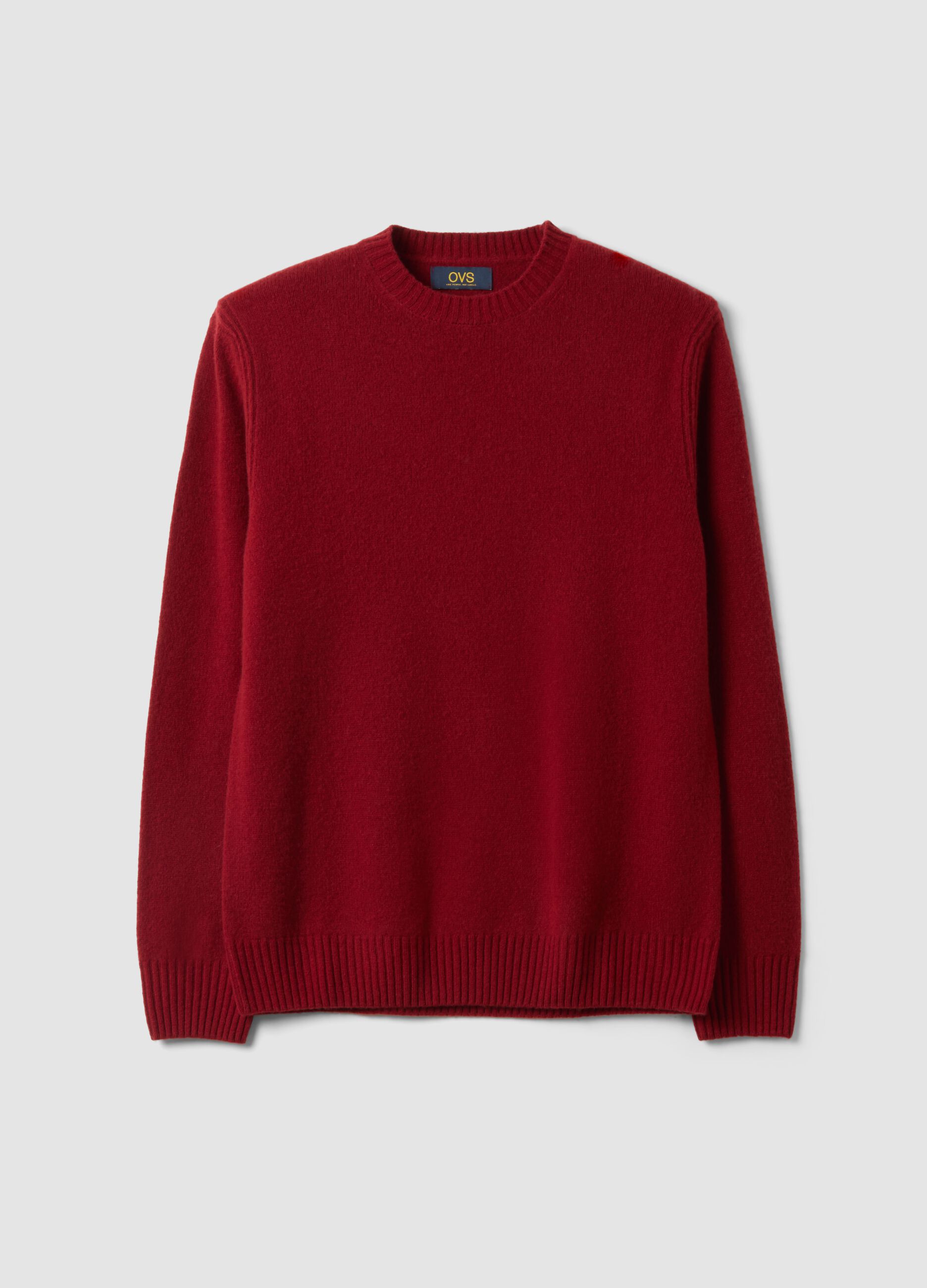 Red crew-neck wool-blend jumper, regular fit