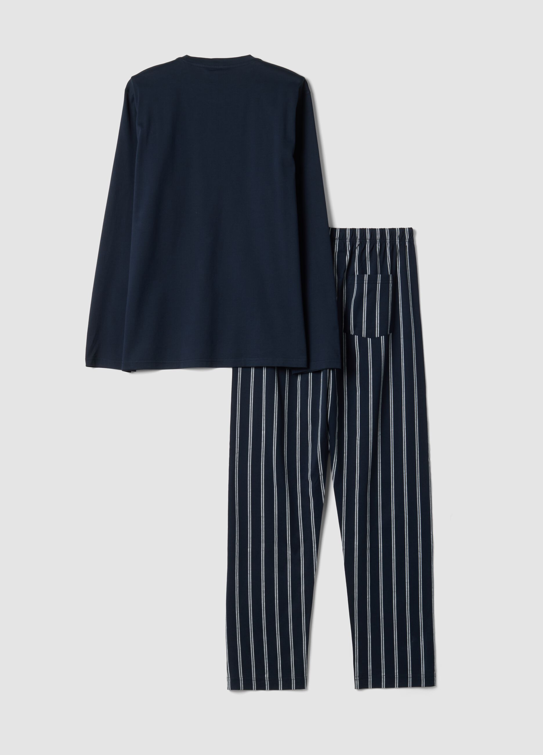 Pigiama blu navy in puro cotone organico con girocollo