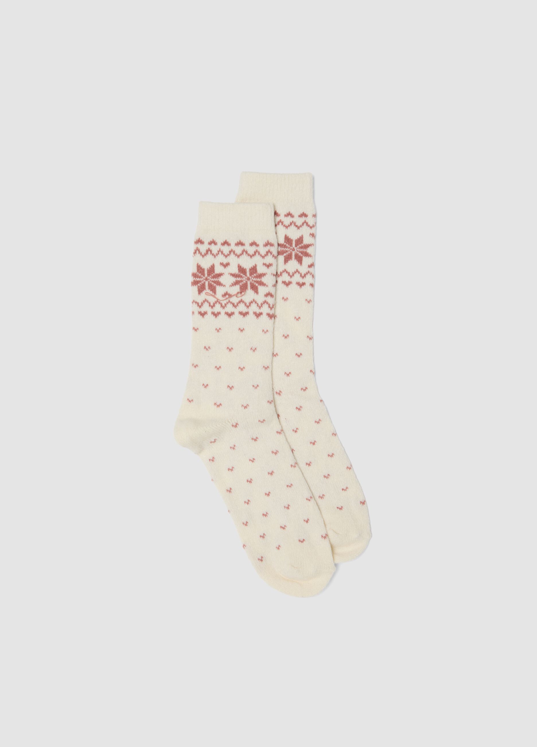 Calzini bianchi in tessuto elasticizzato con fantasia jacquard