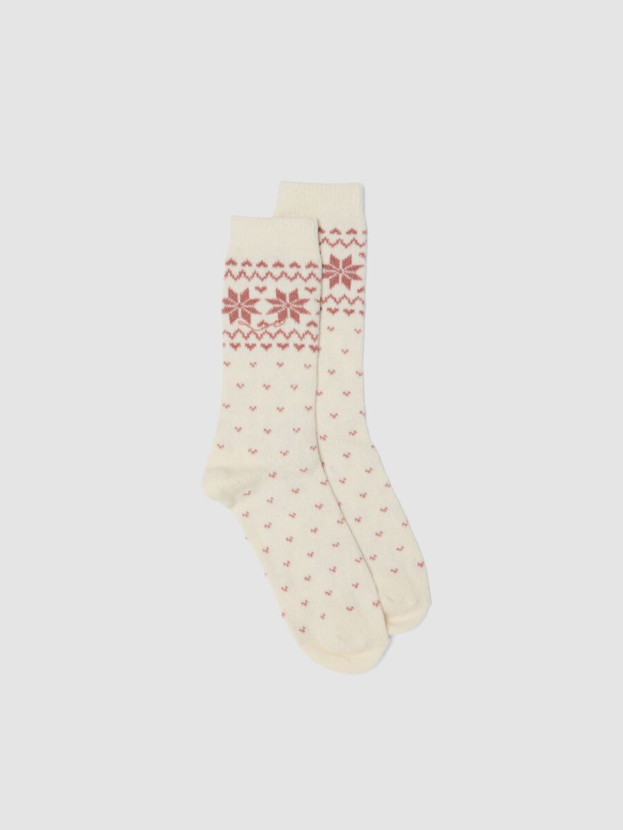 White stretch jacquard-pattern socks_0