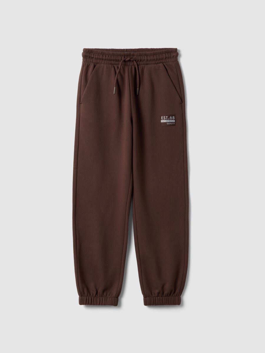 Brown regular-fit pure cotton jogger trousers_0