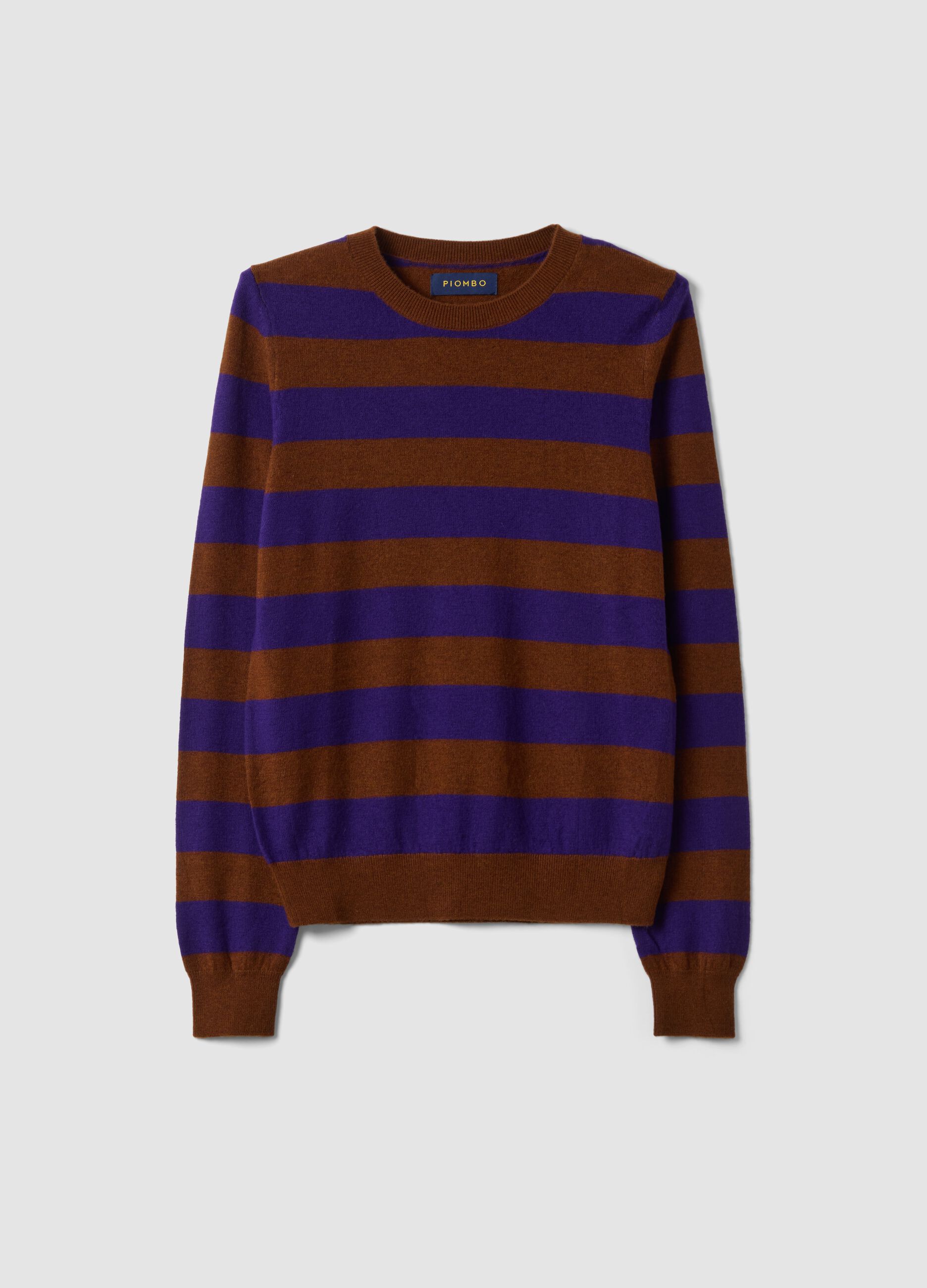 Purple pure wool striped crew-neck jumper