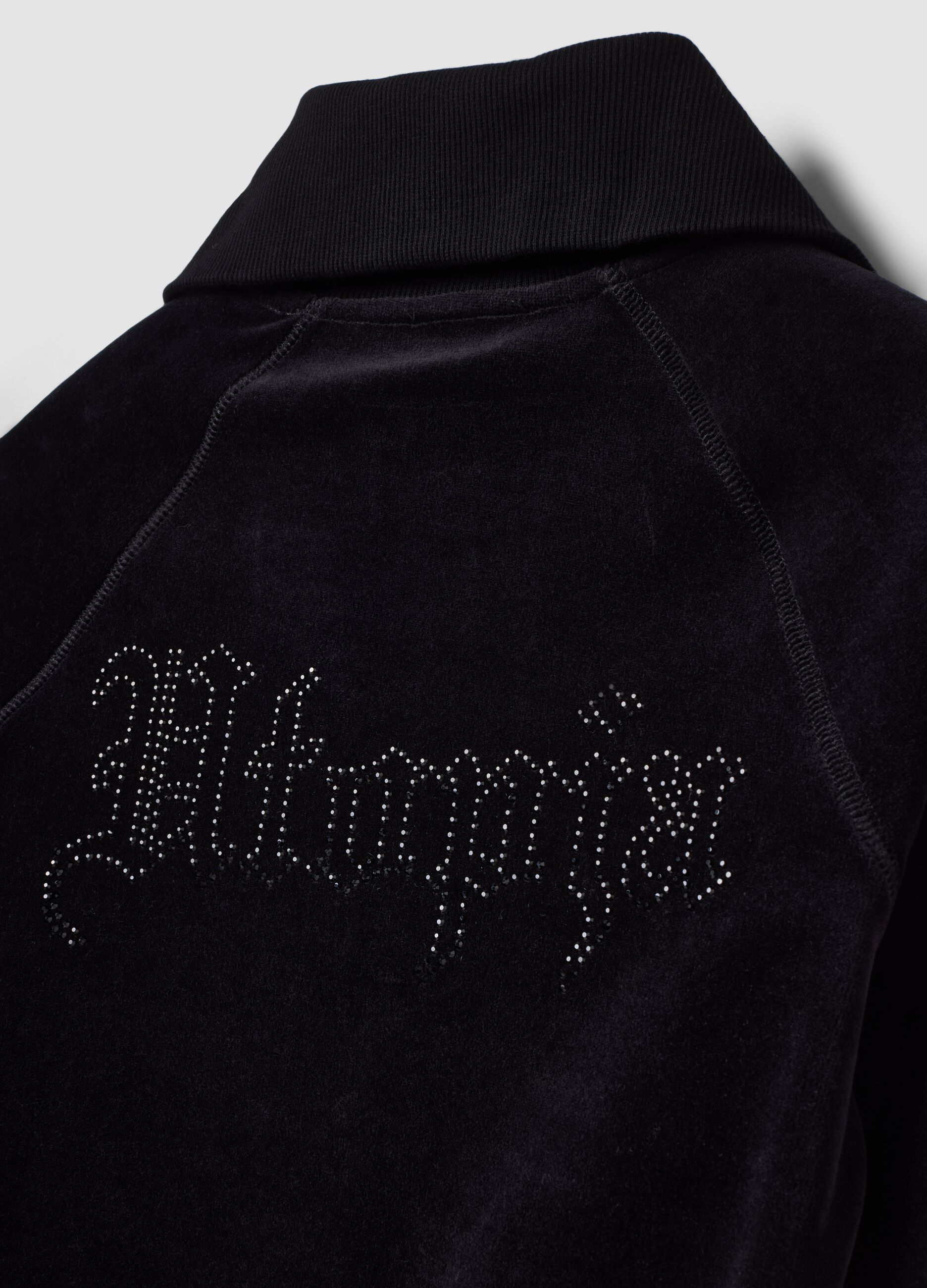 Black Velour Jacket with Rhinestone Logo