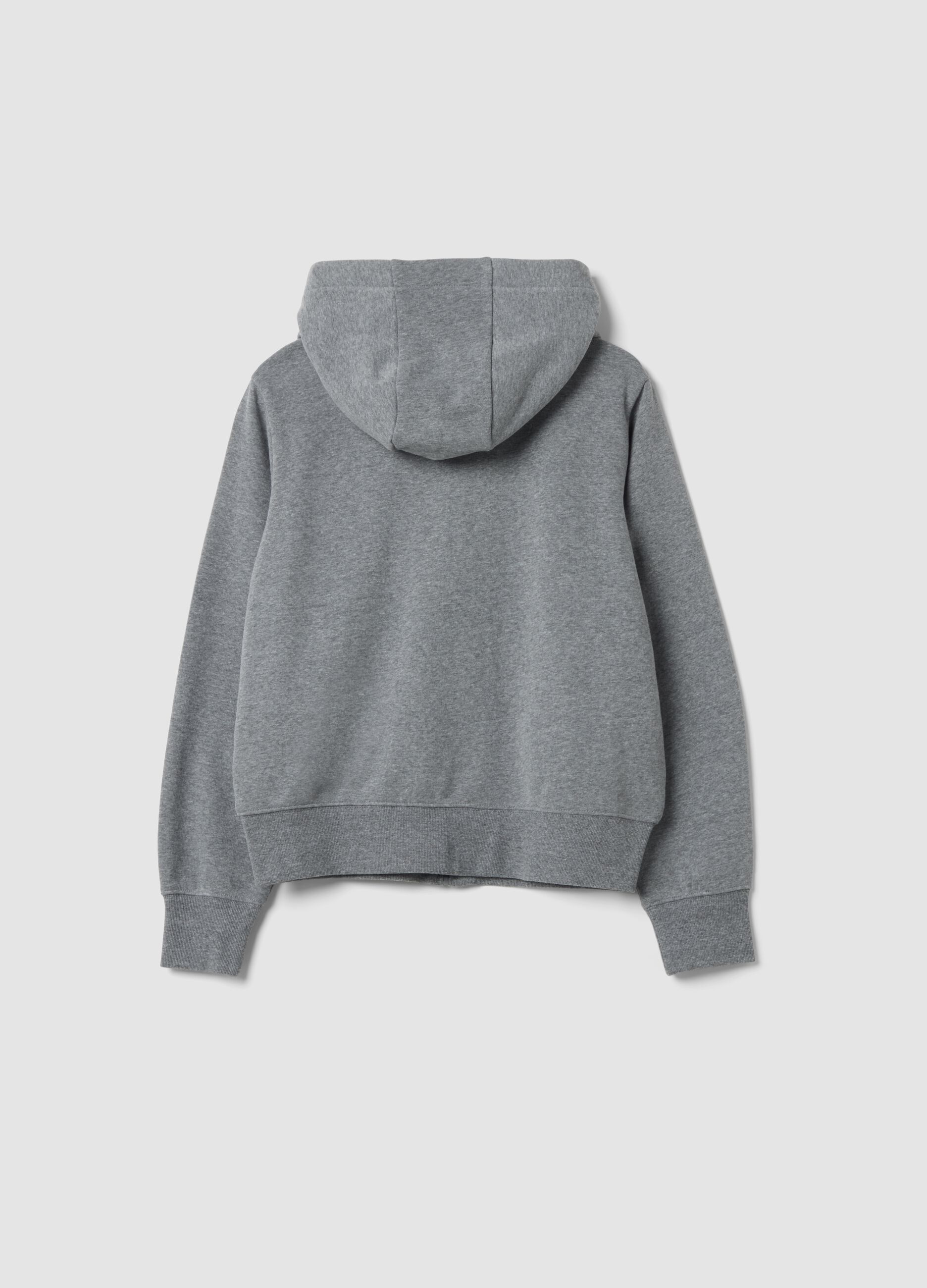 Felpa grigia in puro cotone organico con cappuccio e stampa stella regular fit
