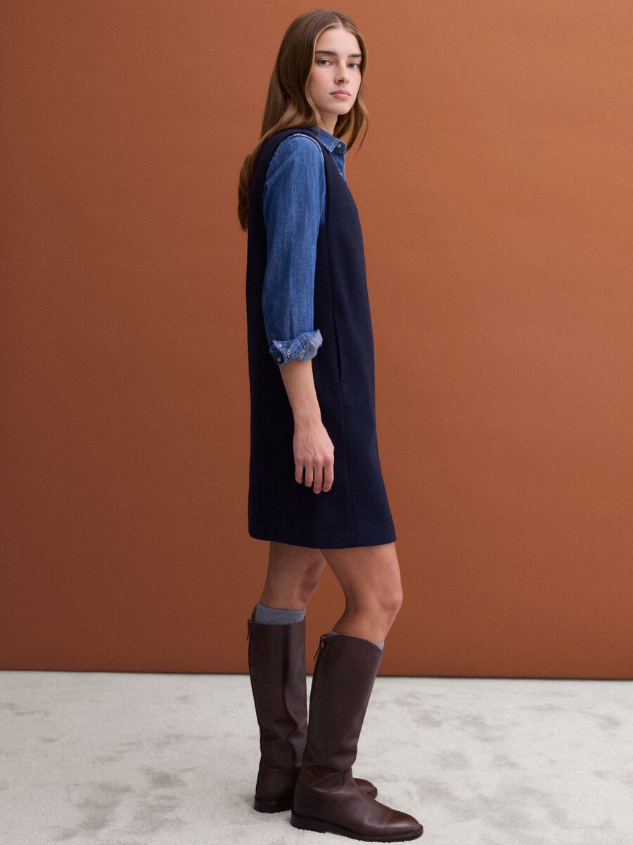 Blue sleeveless wool-blend dress, regular fit_1