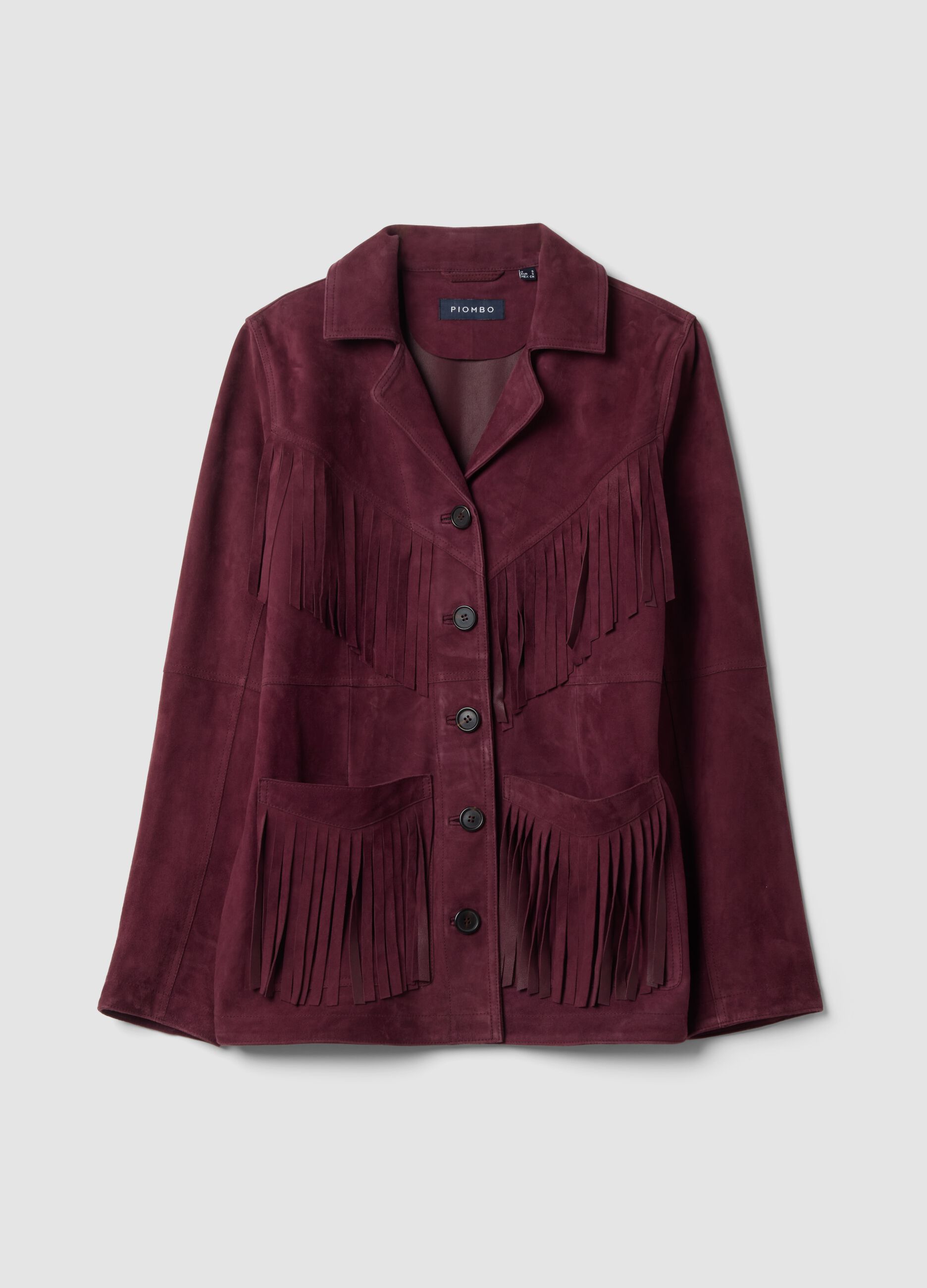 Red genuine leather fringed blazer, regular fit