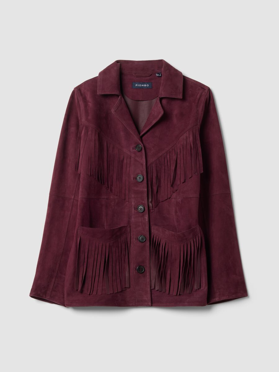 Red genuine leather fringed blazer, regular fit_1