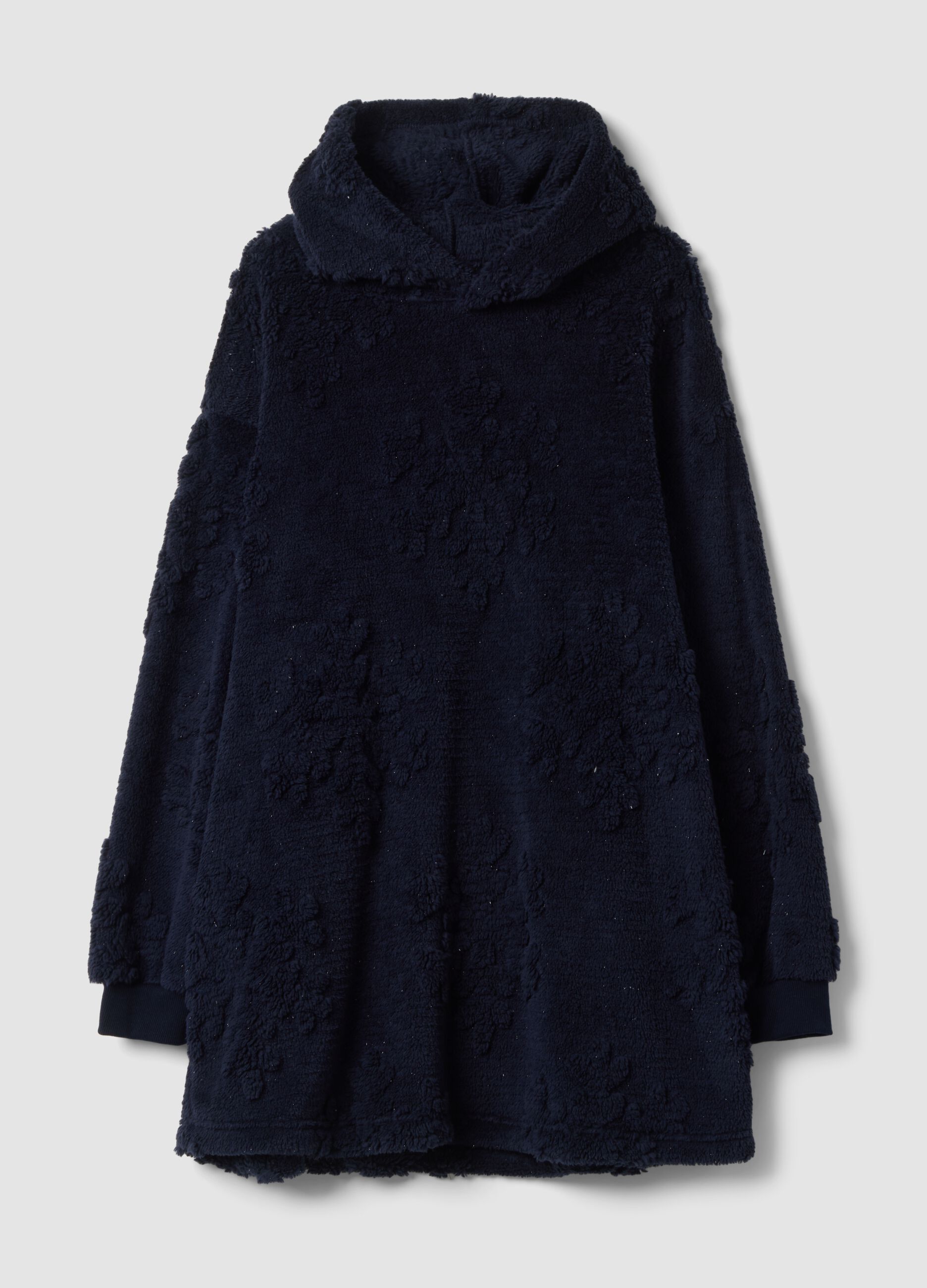 Soft blue hooded robe with long sleeves