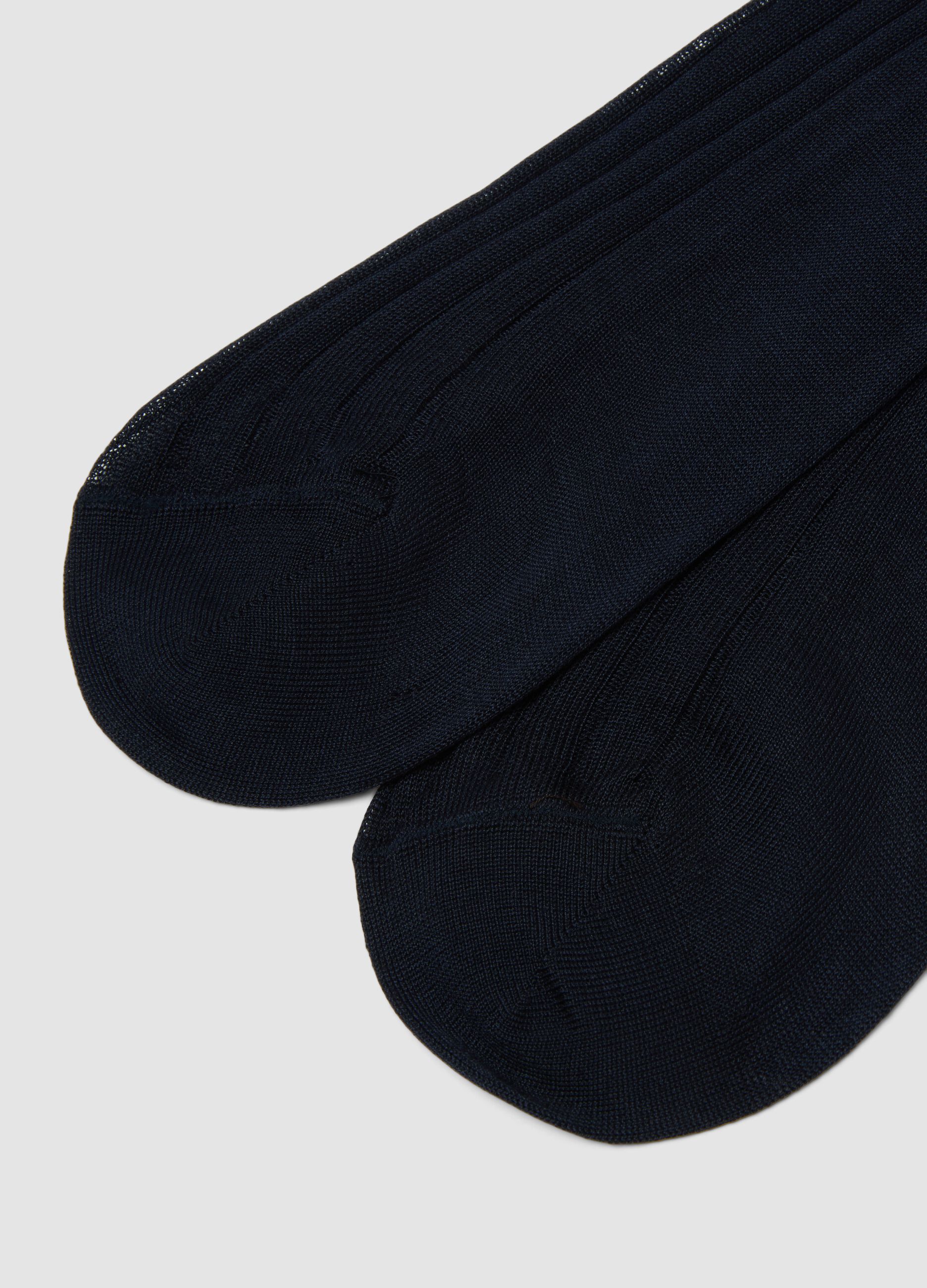 Blue ribbed pure cotton long socks