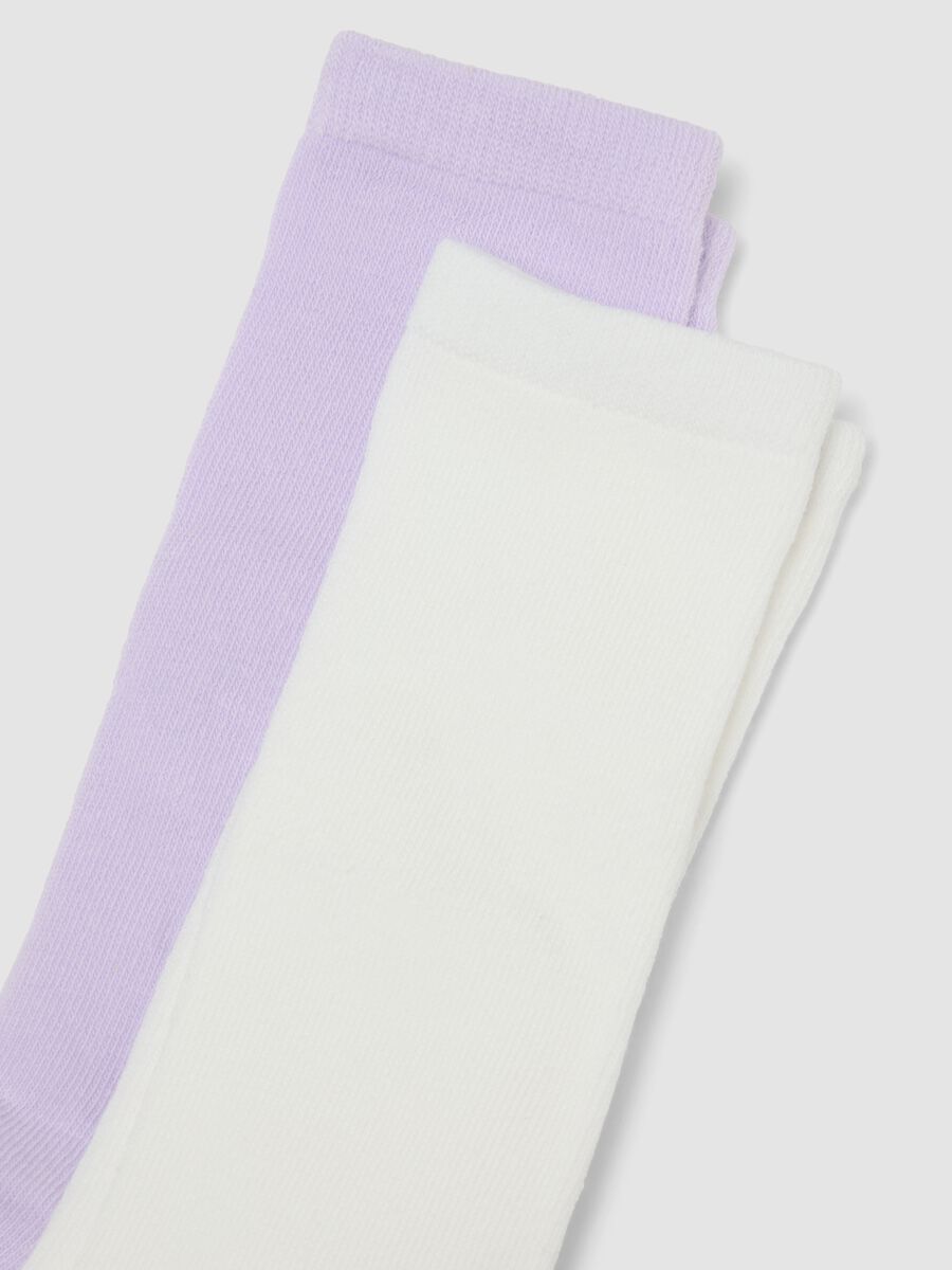 Pack of five long socks in white, lilac purple and light pink in stretch organic cotton_1