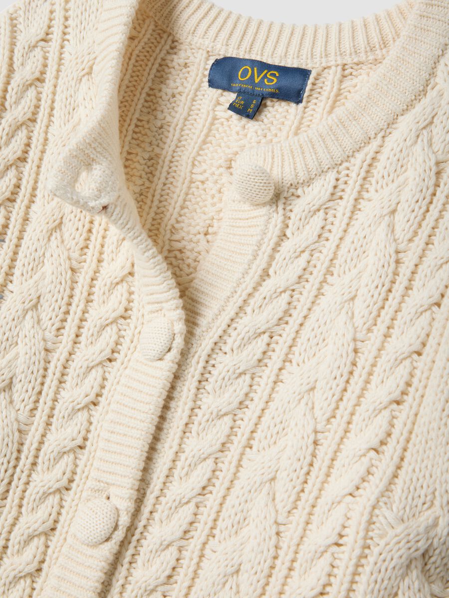 Beige pure cotton cable-knit cardigan, regular fit_5