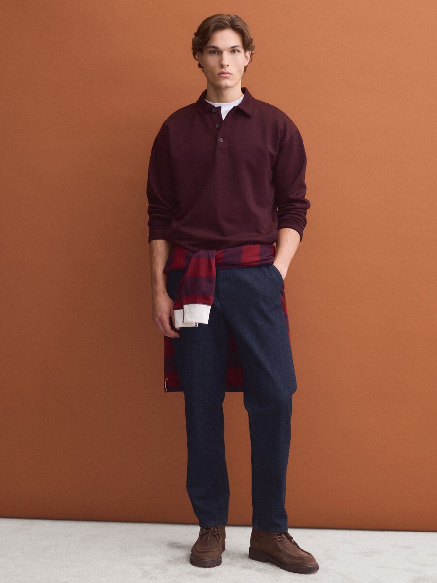 Brown stretch polo-collar sweatshirt, relaxed fit_1
