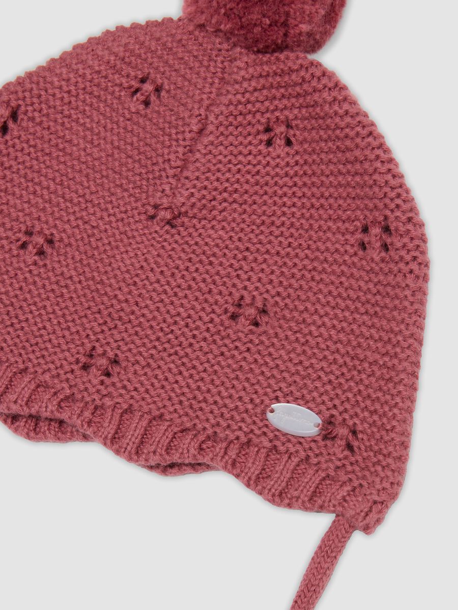 Pink pure organic cotton openwork jacquard hat_1