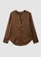 Camicia marrone in tessuto elasticizzato con collo coreano_4
