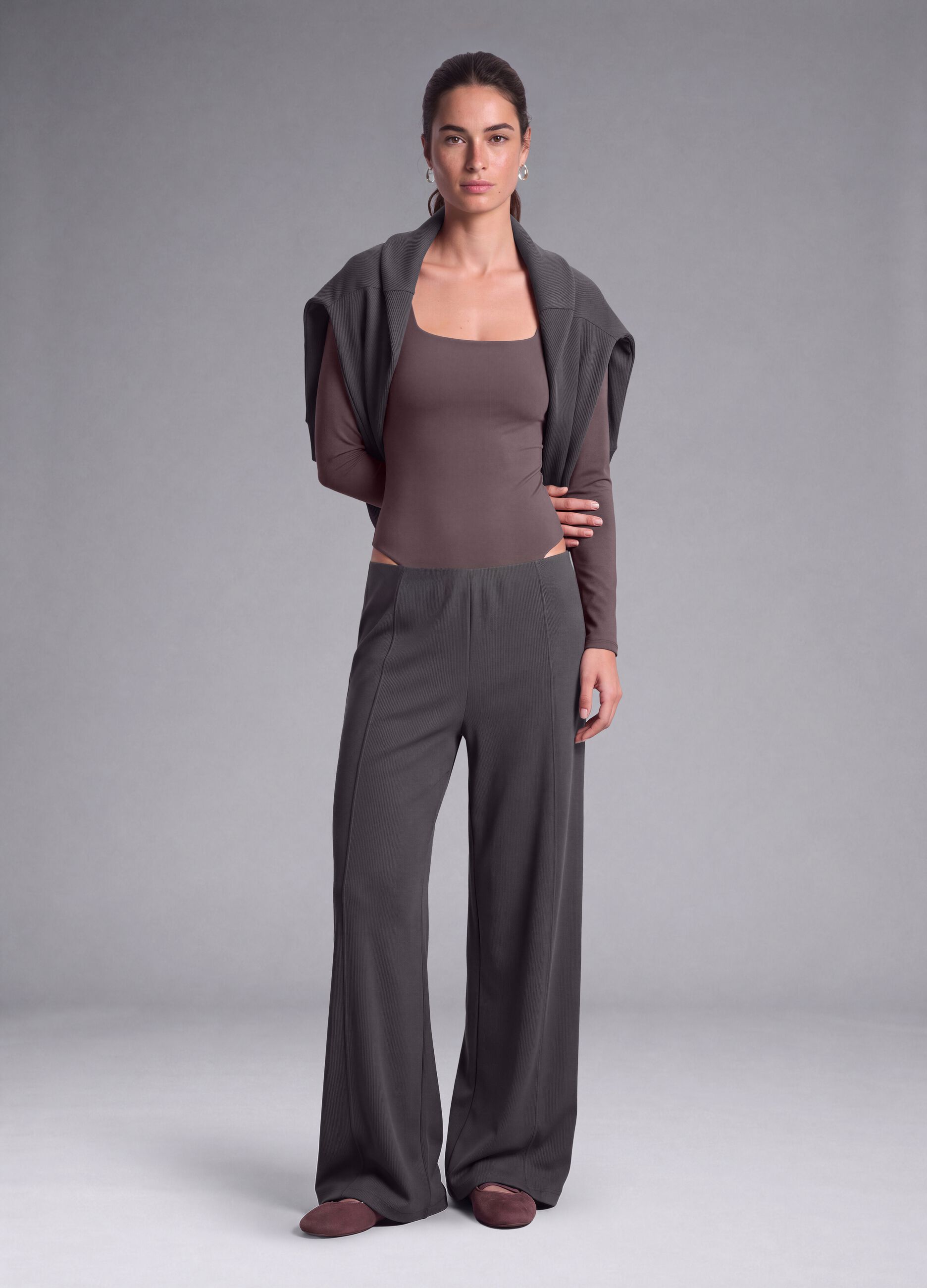 Grey wide-leg stretch modal trousers ALTAVIA STUDIO