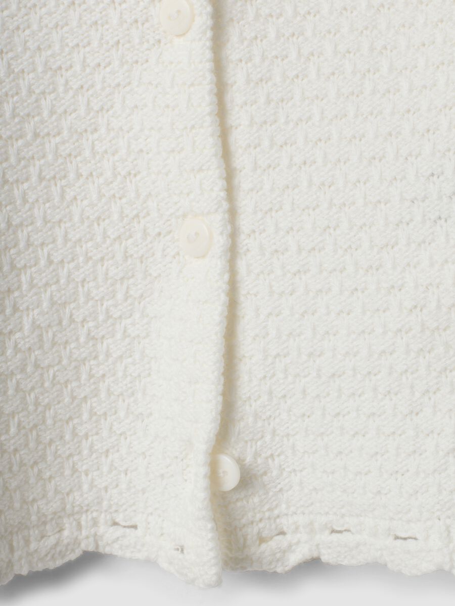White pure organic cotton knitted cardigan for baby girl_3