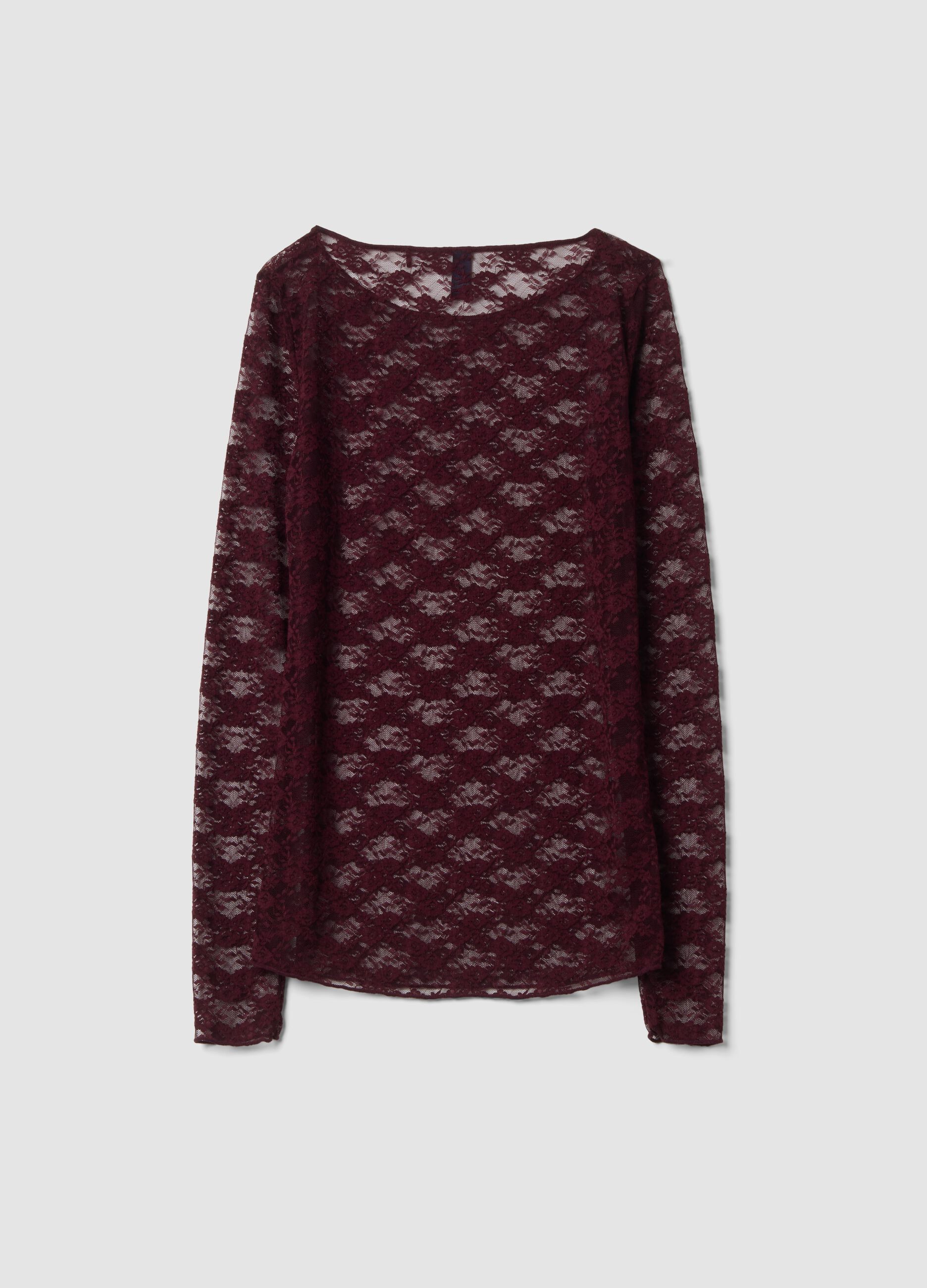 Maglia viola in tessuto elasticizzato con pizzo regular fit