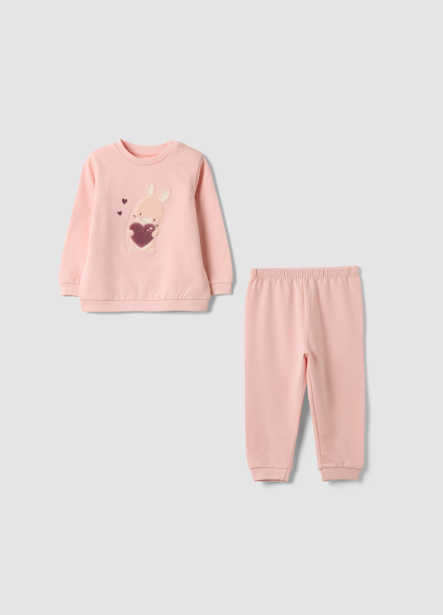Pink organic cotton crew-neck pyjamas