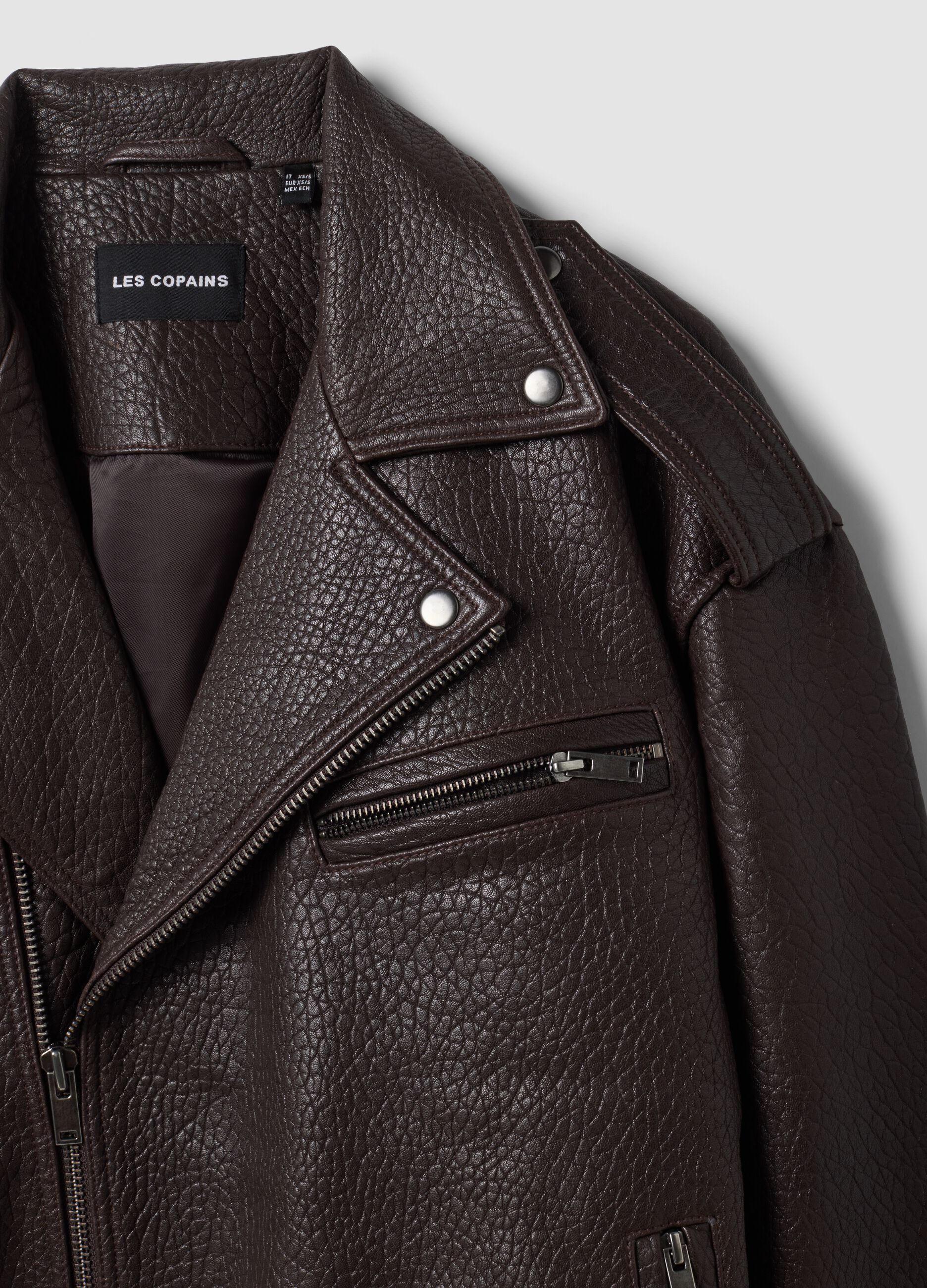 Giacca biker marrone in vera pelle over fit