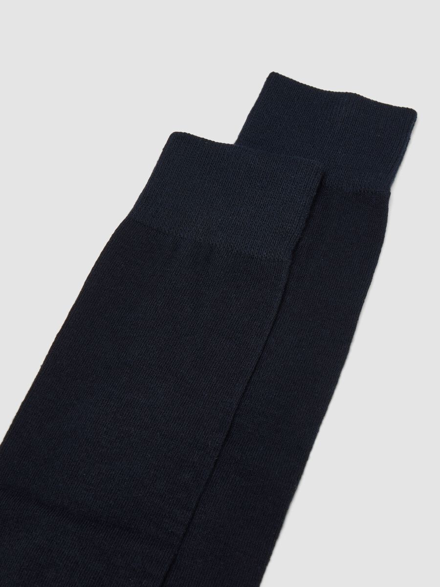 Multipack of five long navy blue socks in stretch organic cotton_1
