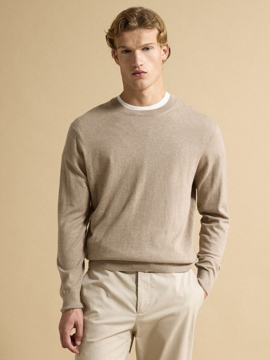 Beige crew-neck jumper in cotton and cashmere blend, regular fit_0