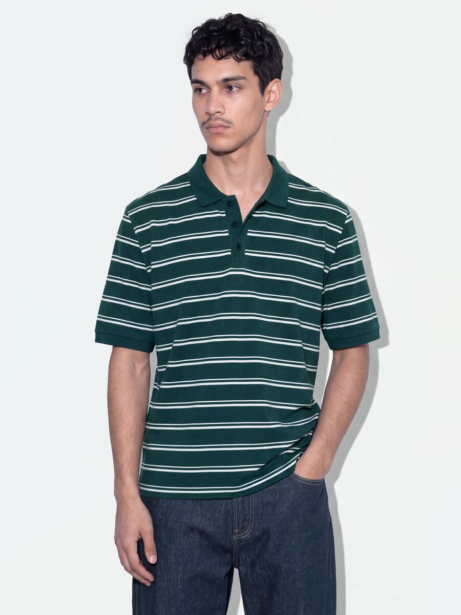 Polo verde in puro cotone a righe regular fit_0