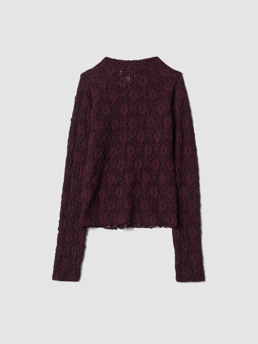 Purple perforated stretch top with stand-up collar_2