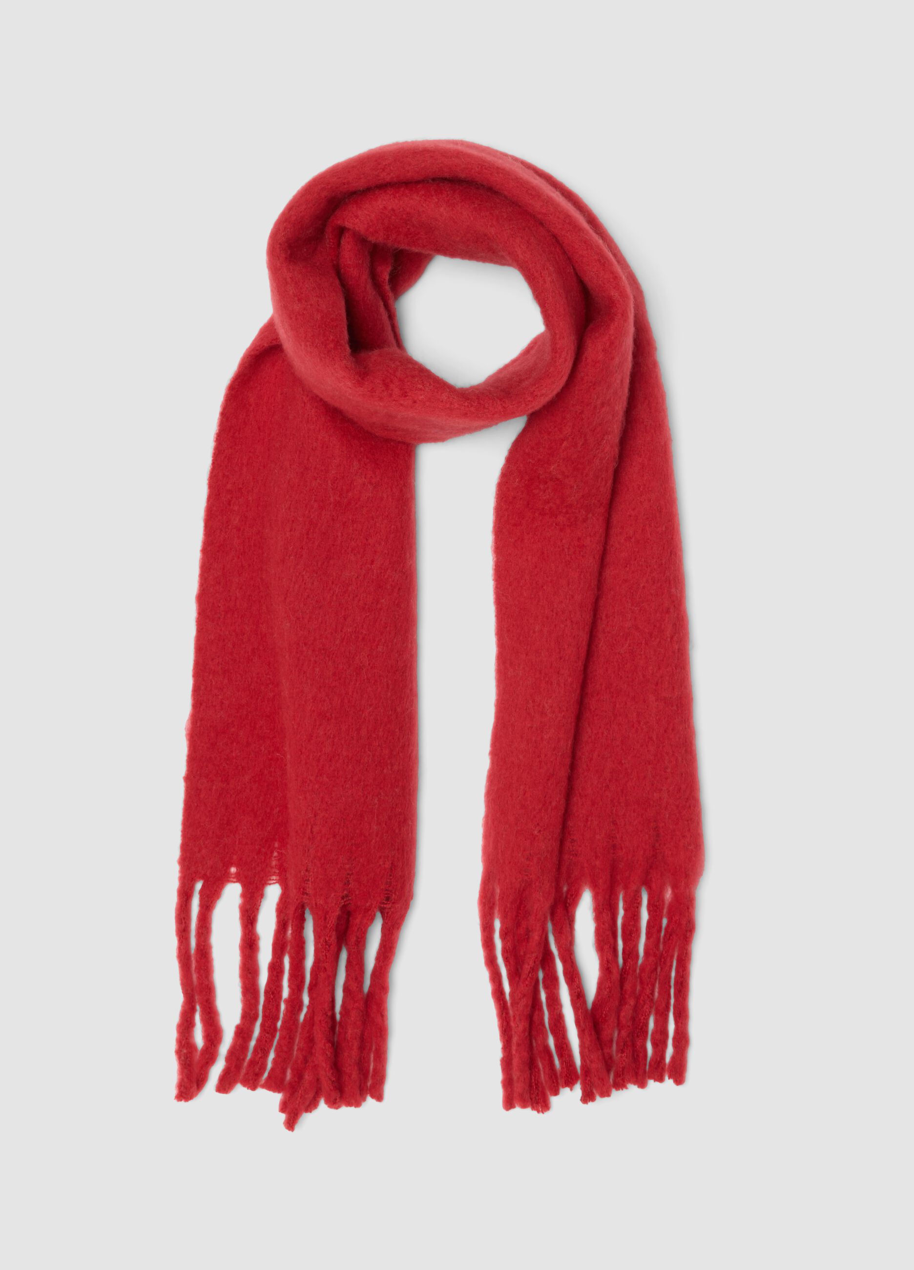 Sciarpa rossa in misto lana con frange