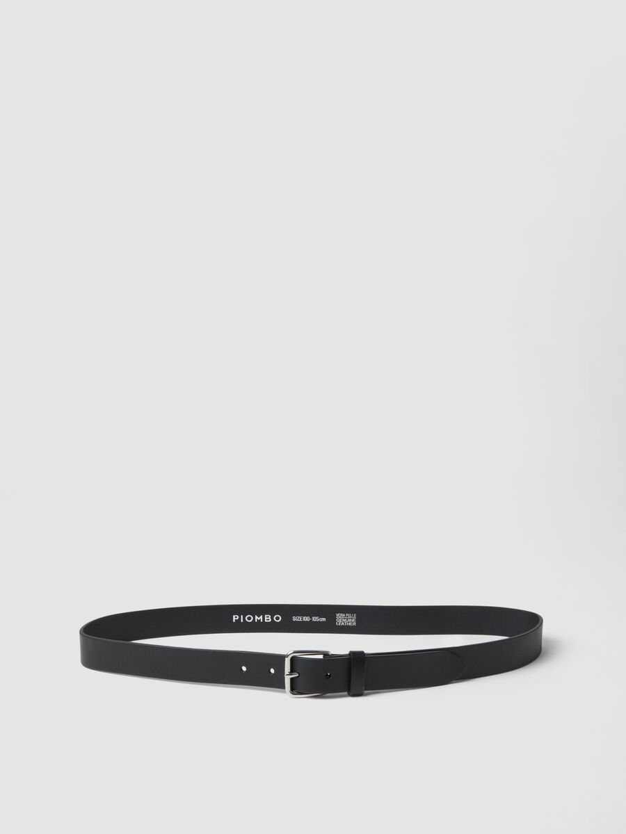 حزام أسود من الجلد الطبيعي مع إبزيم معدني_0