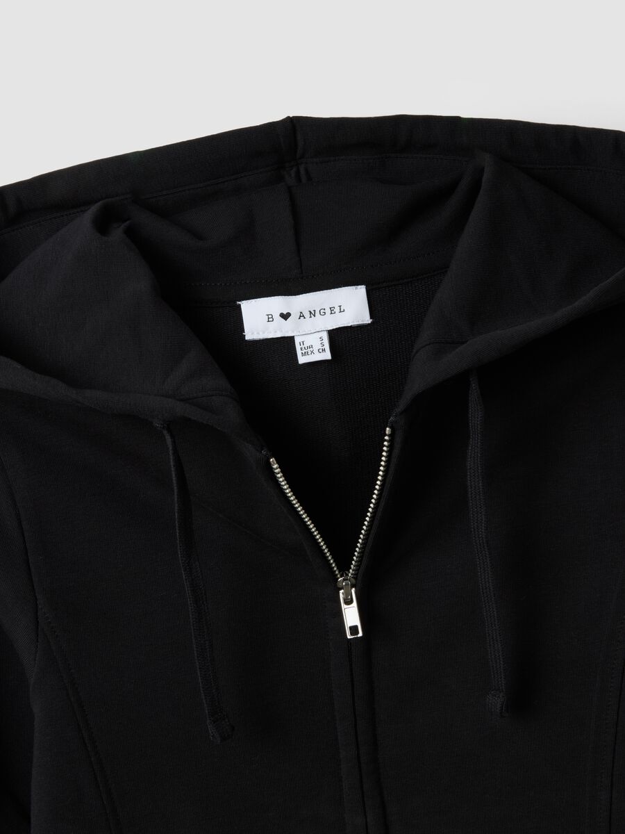 Black pure cotton full-zip hoodie with fitted cut_1