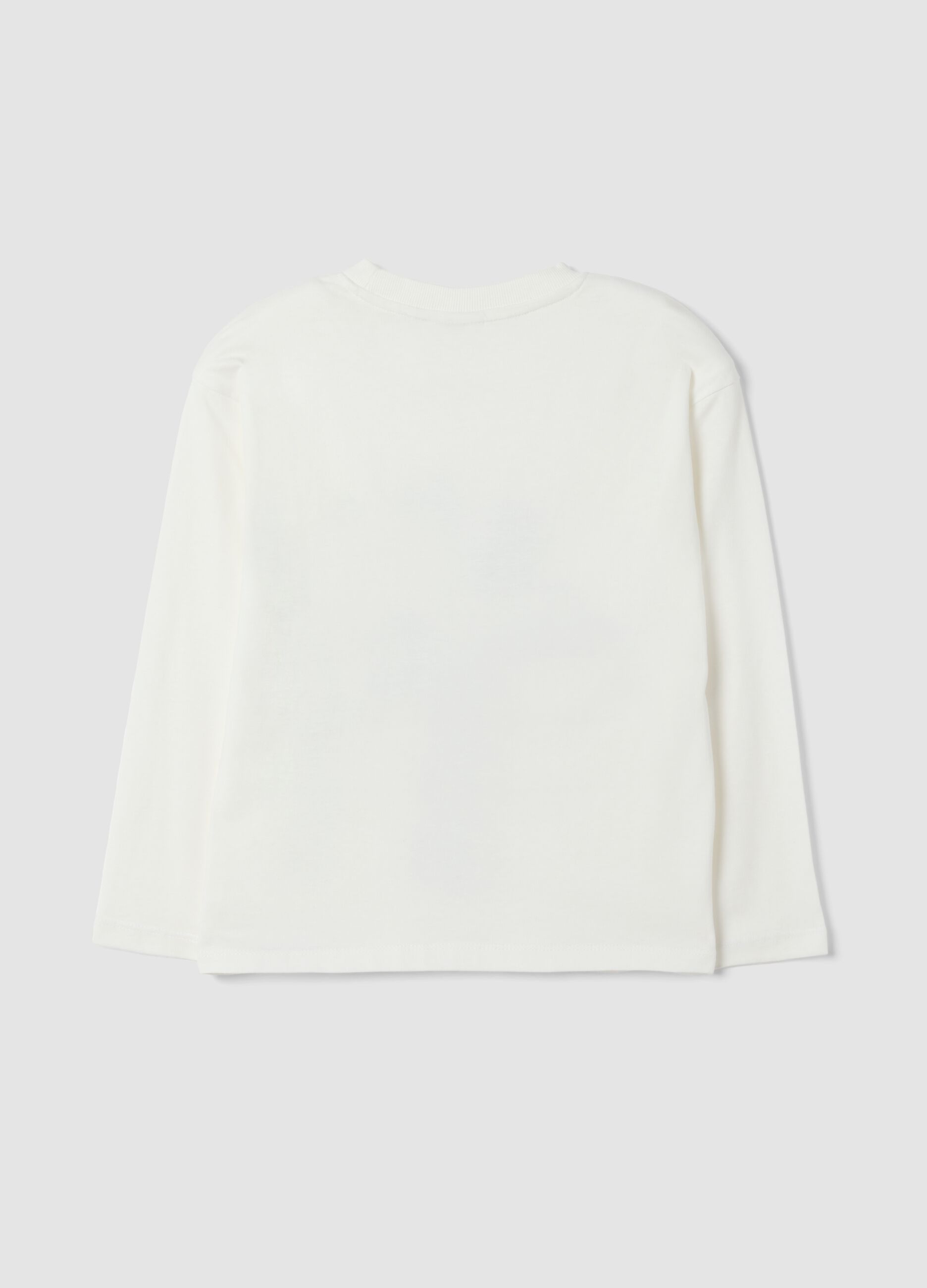 T-shirt bianca girocollo in puro cotone con stampa