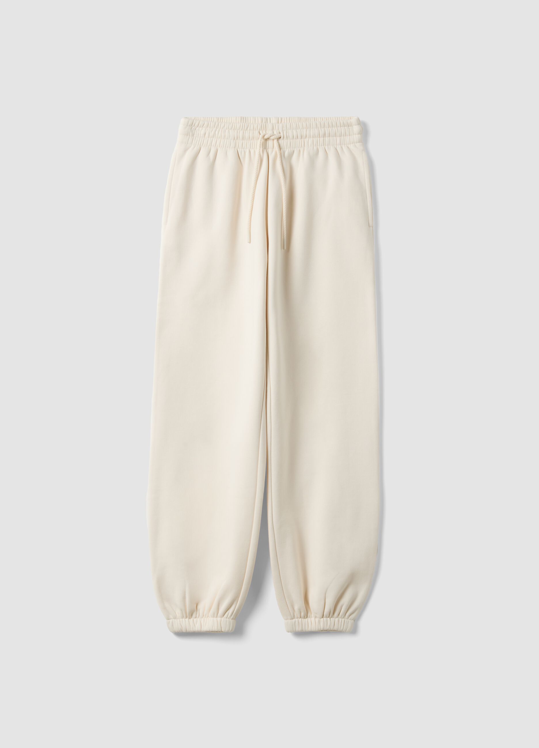 White cotton-blend joggers with elasticated waistband, regular fit
