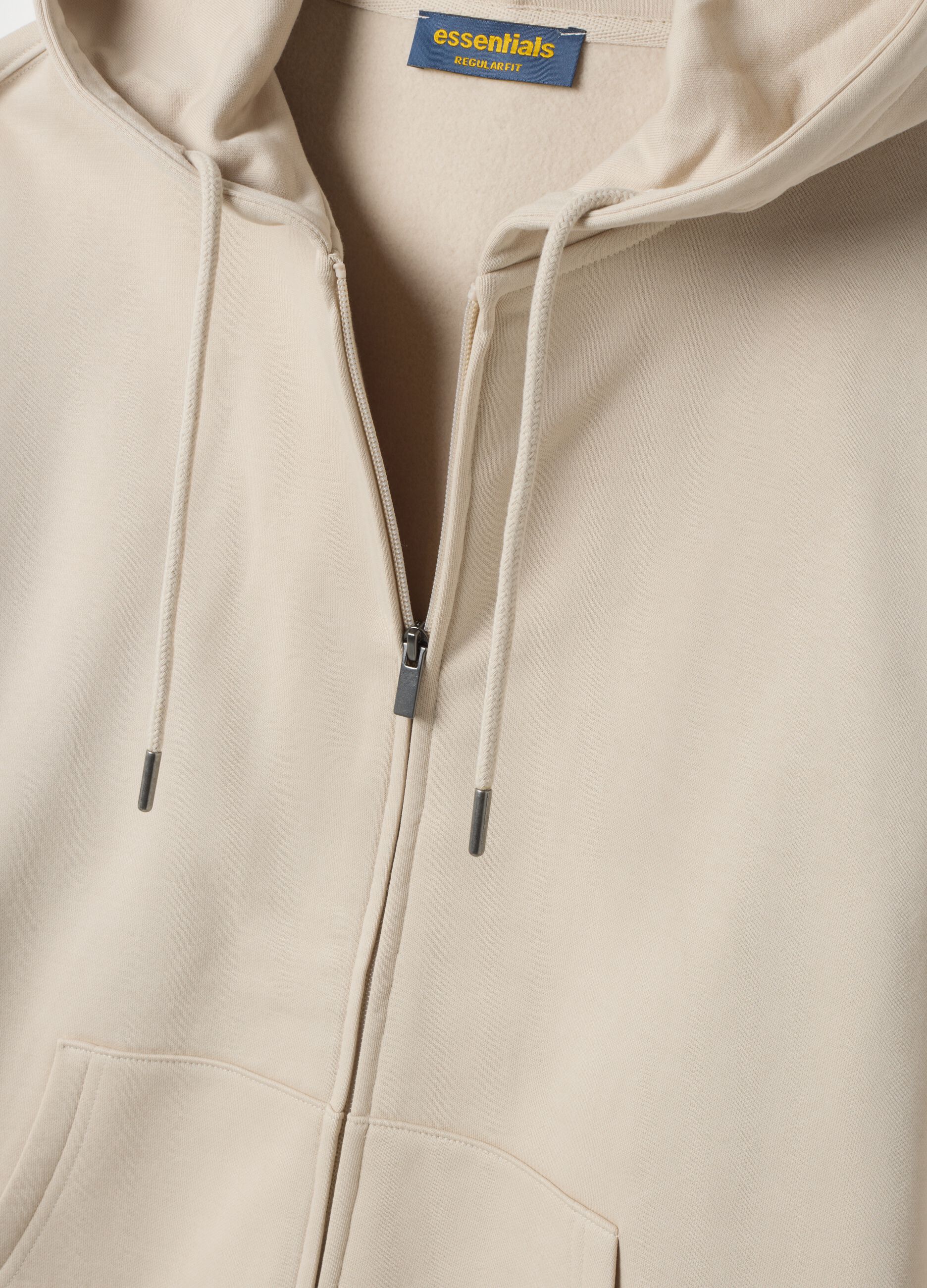 Felpa full zip beige in misto cotone con cappuccio regular fit