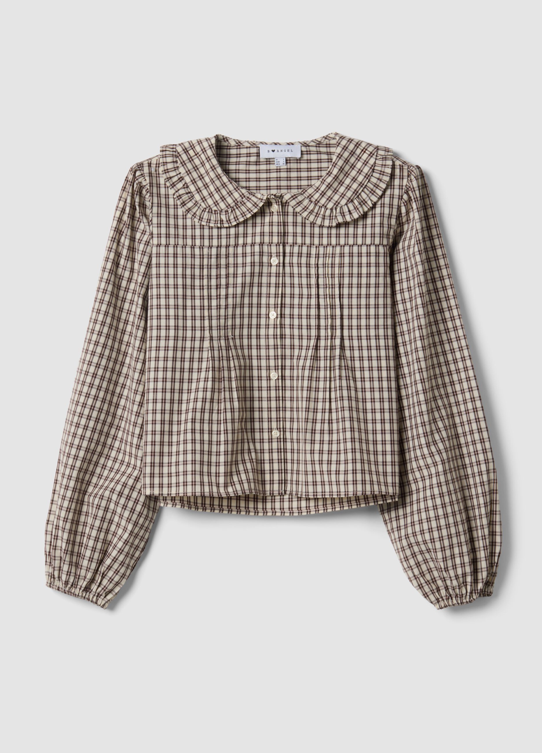 Brown checked cotton-blend poplin shirt