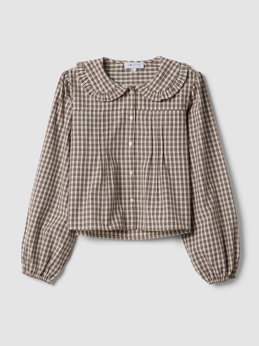 Brown checked cotton-blend poplin shirt_0