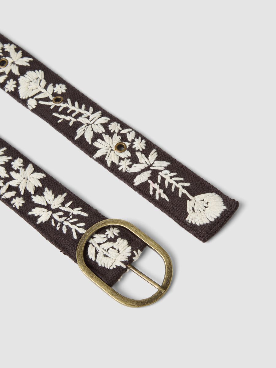 Brown pure cotton belt with floral embroidery_1
