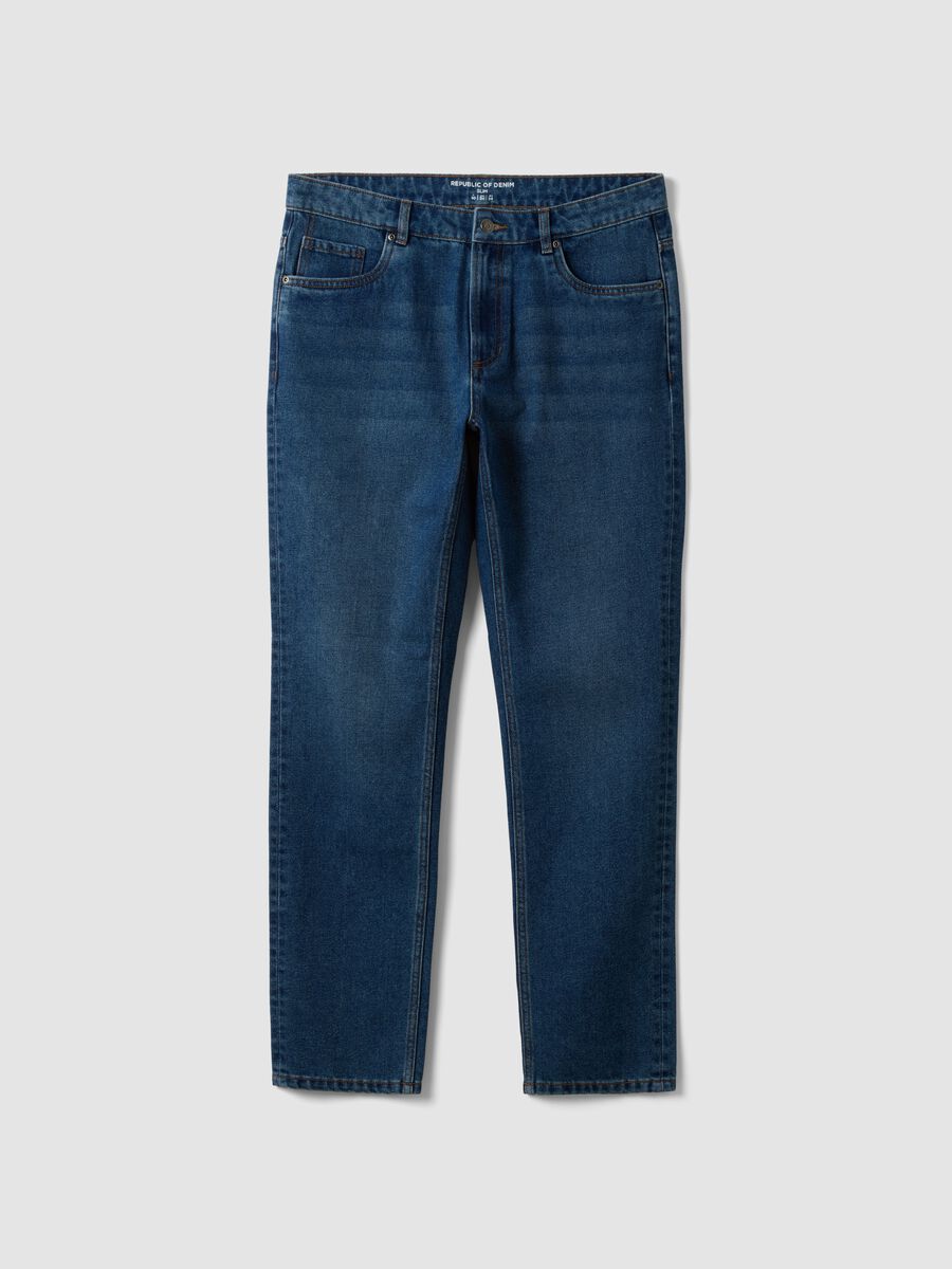 Blue denim slim-fit jeans in cotton and viscose blend_4