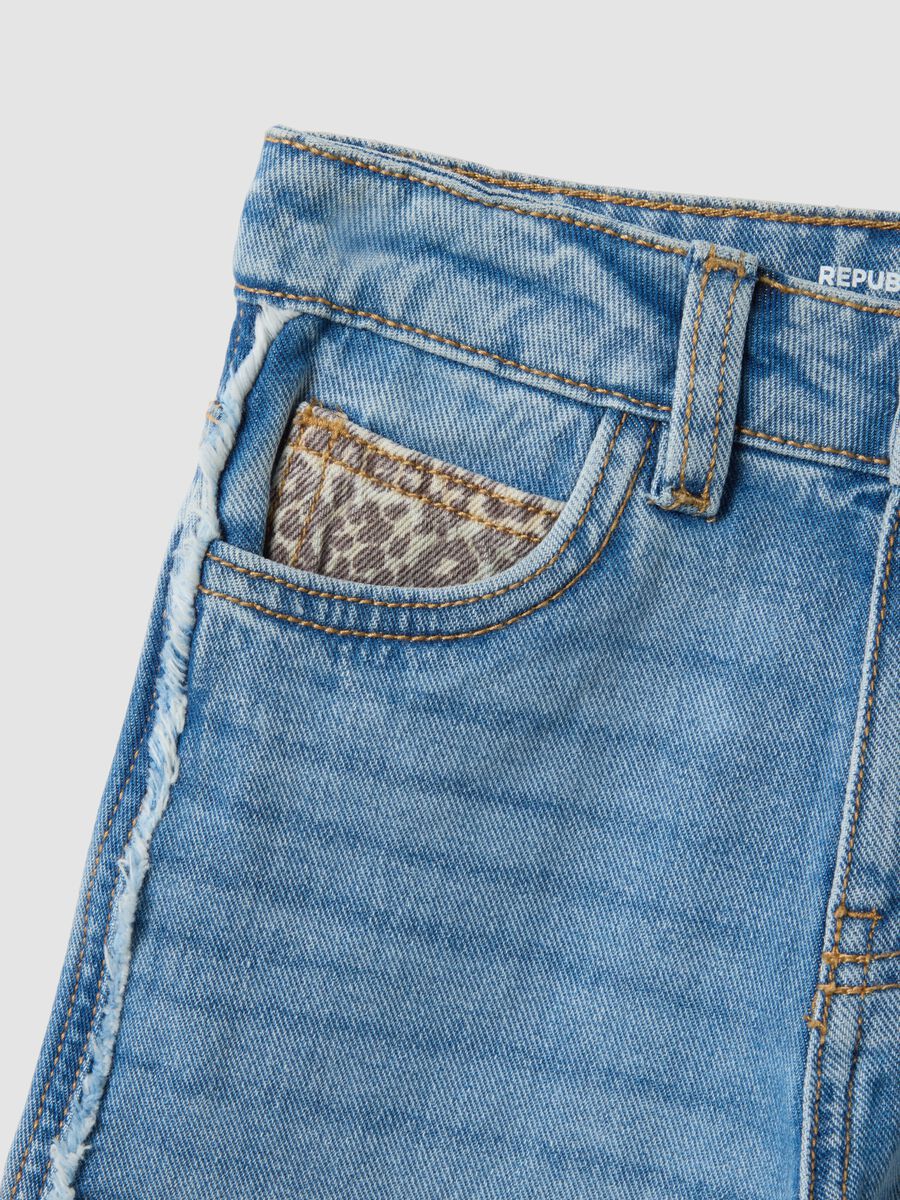 Light blue wide-leg pure cotton jeans_3