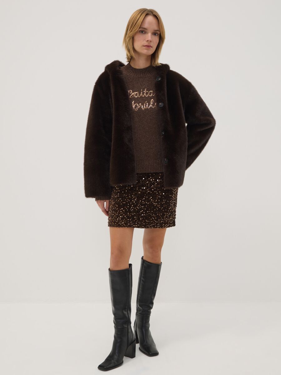 Short light-brown sequin skirt_0