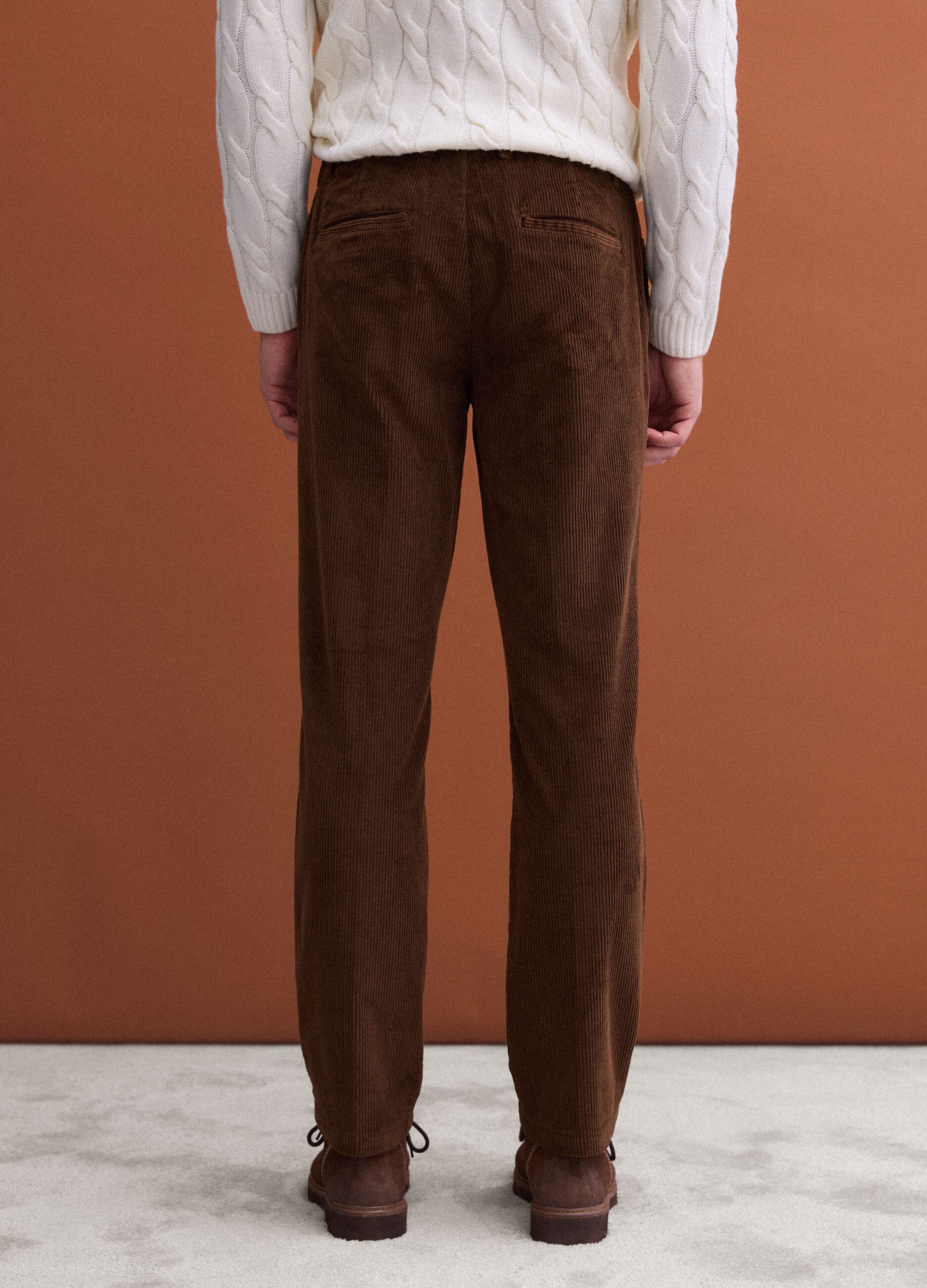 Brown regular-fit stretch cotton corduroy chino trousers