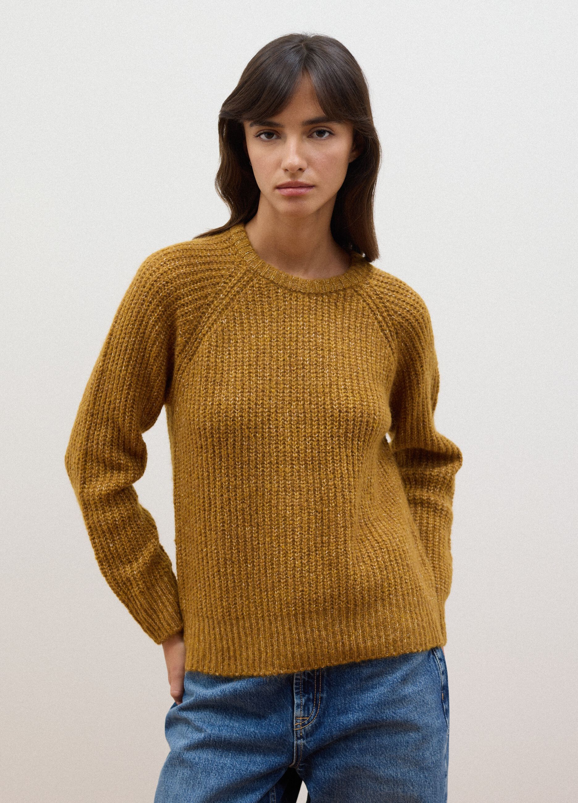 Yellow ribbed stretch wool jumper, regular fit
