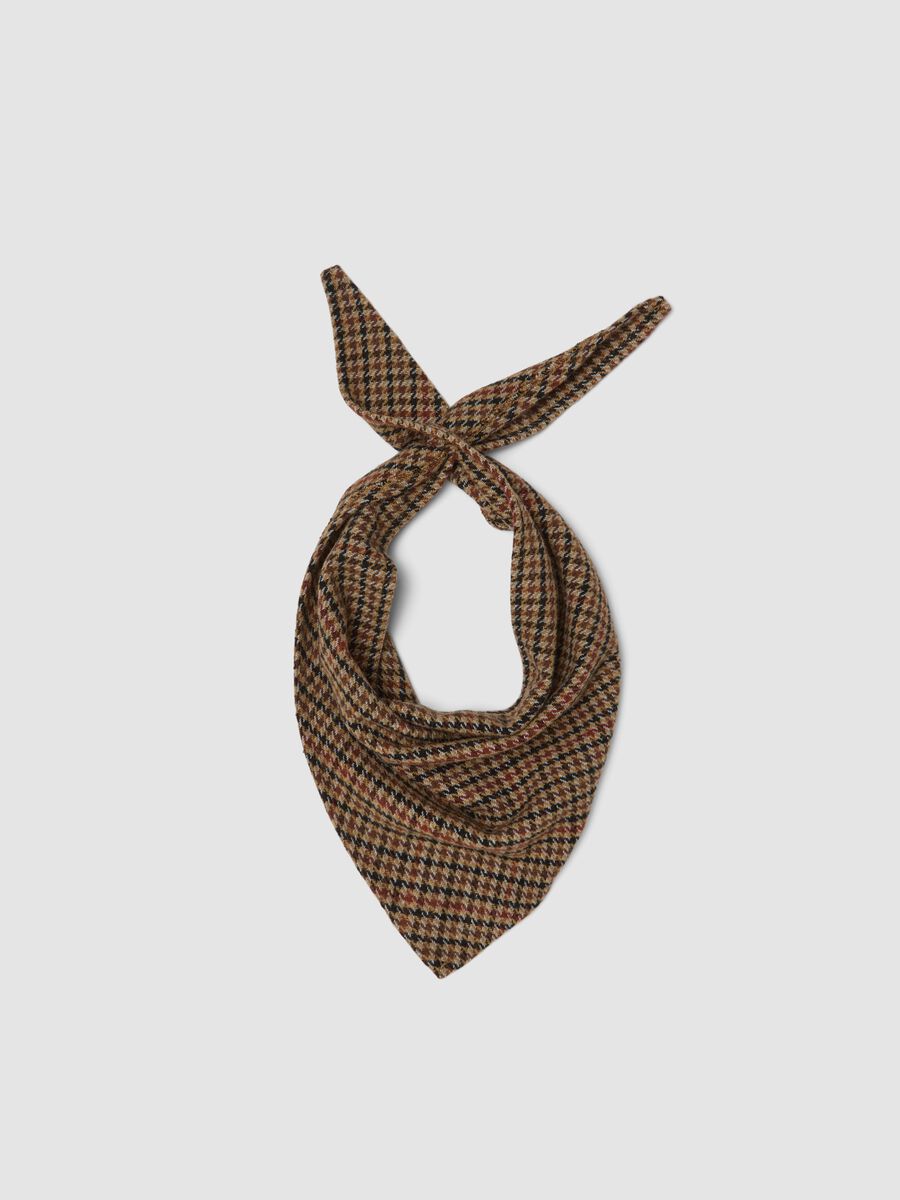 Brown patterned wool and viscose blend scarf_0