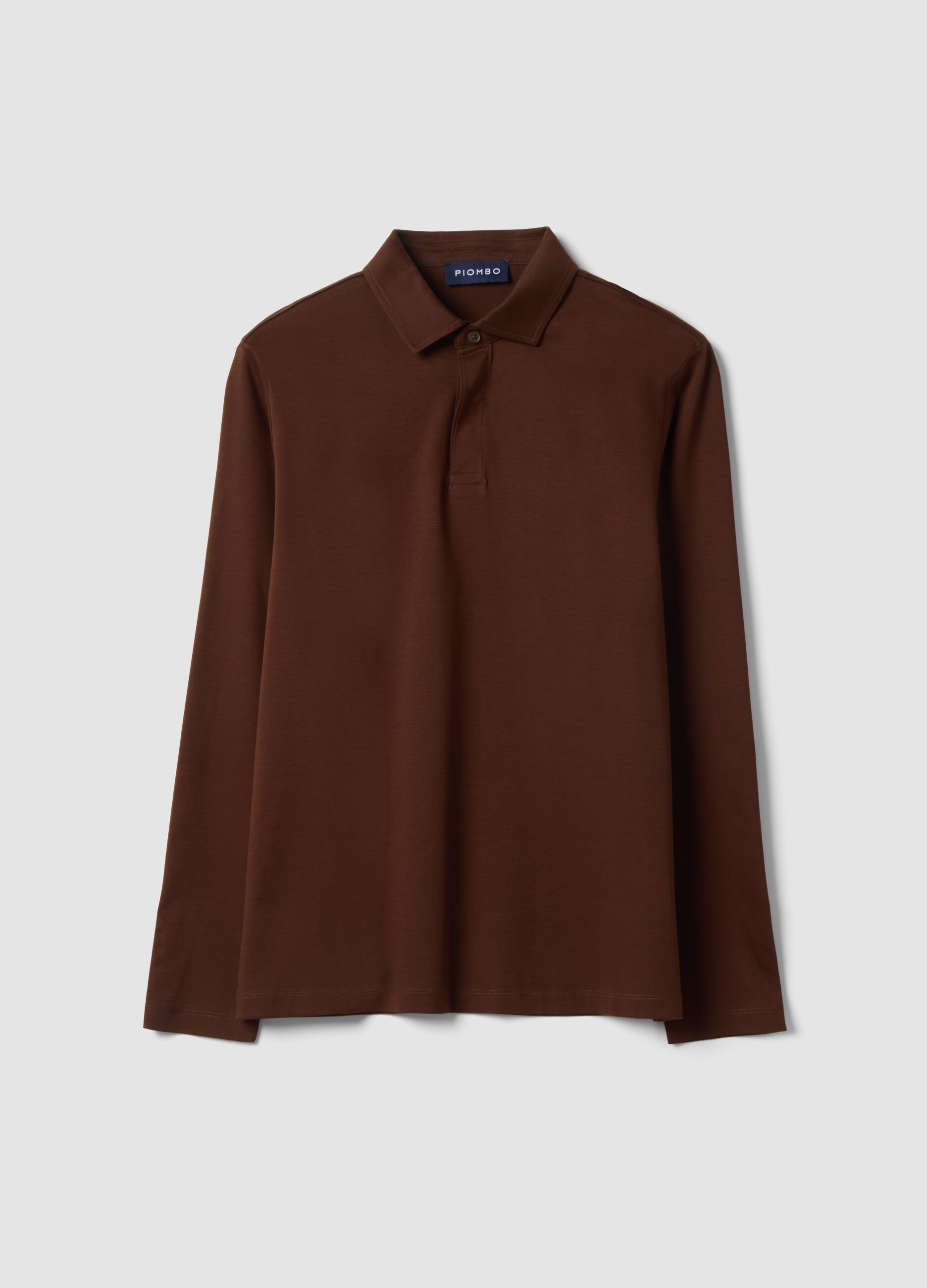 Brown long-sleeved pure cotton polo