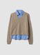 Maglia beige in misto viscosa con scollo a V_0