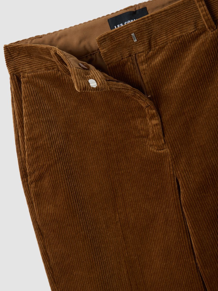 Brown flared ribbed stretch-cotton trousers_5