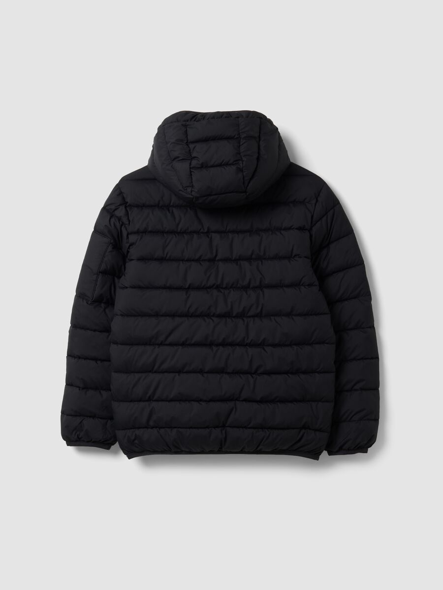 Black Ultralight padded hooded jacket with zip for boys_1