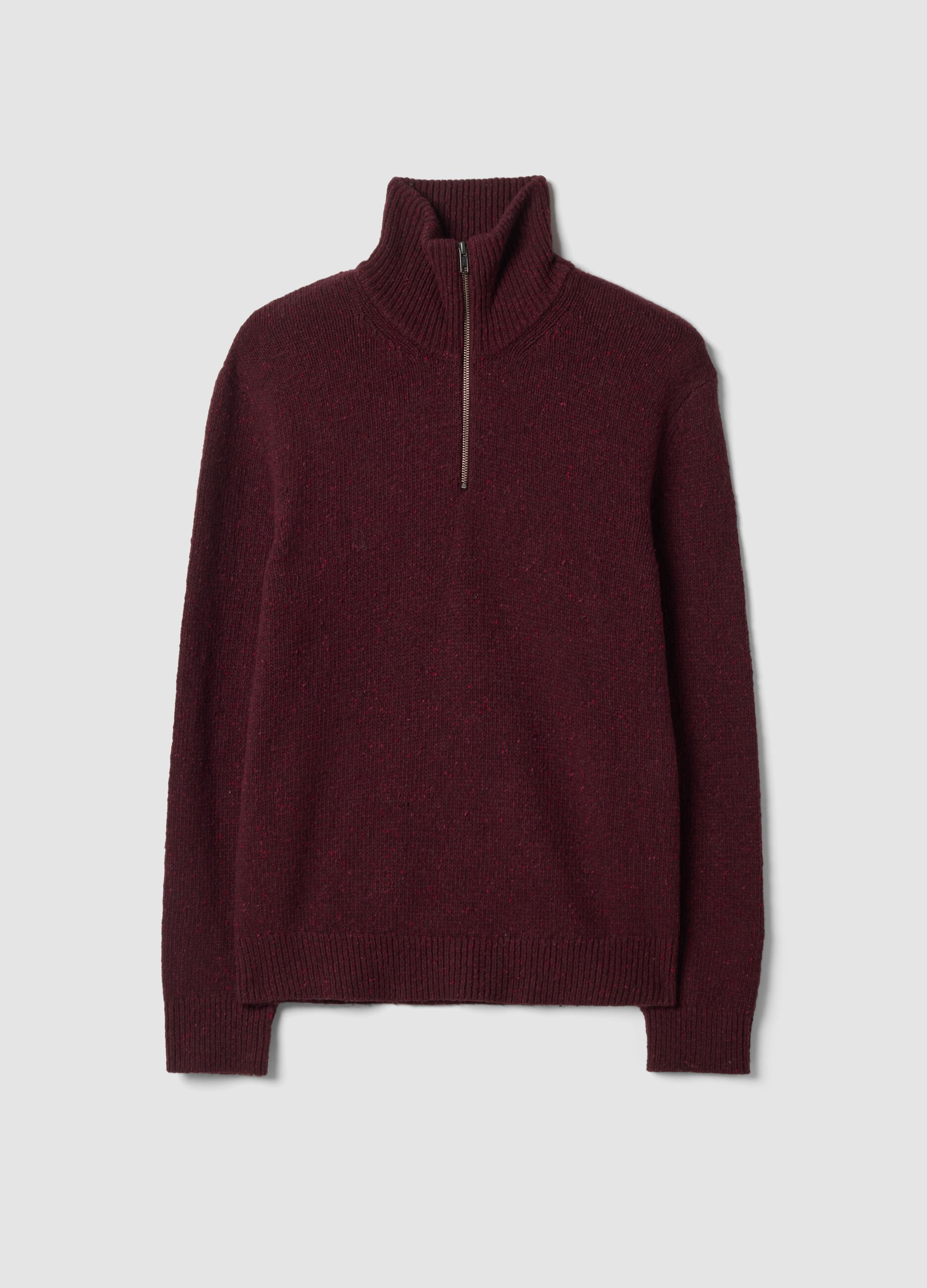 Maglia rossa Half zip in misto cotone e lana