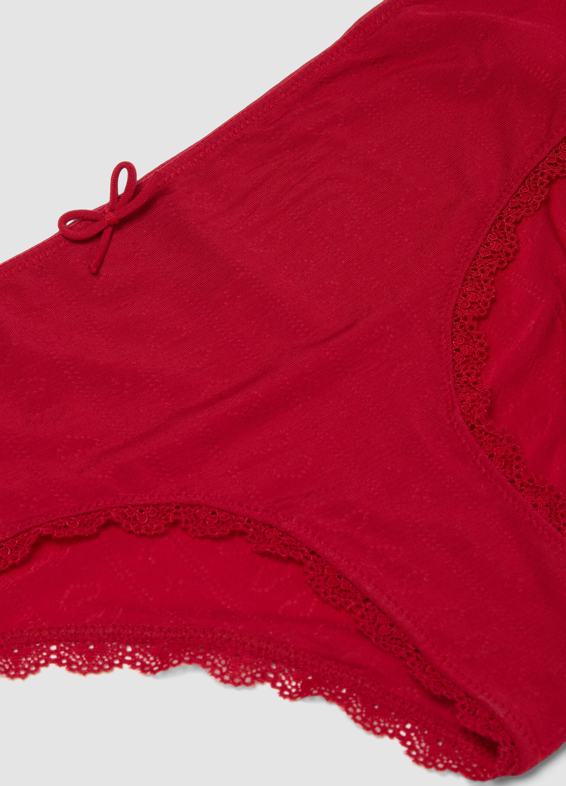 Red stretch modal hipster briefs with lace