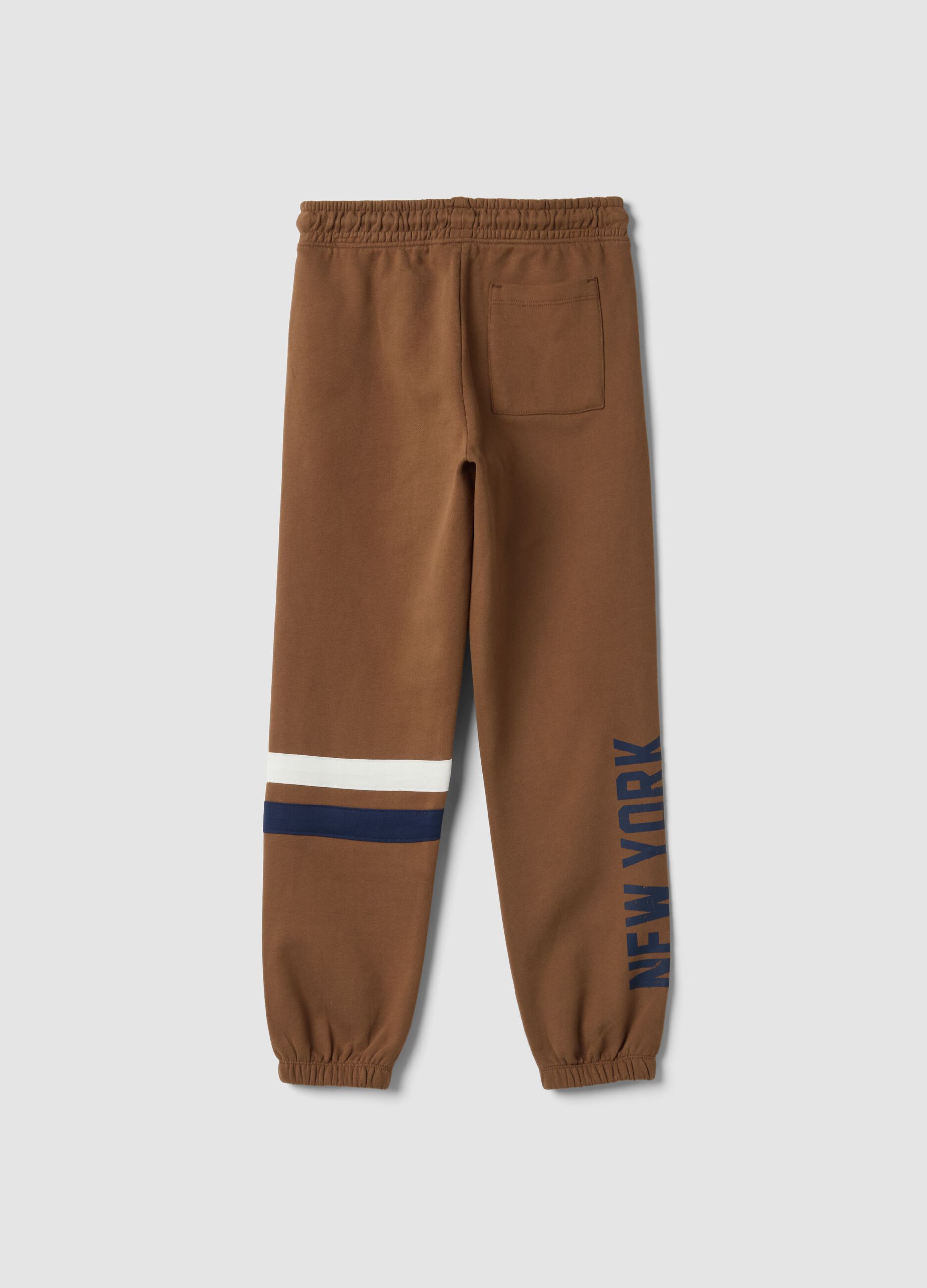 Pantaloni jogger marroni in puro cotone con bande a contrasto
